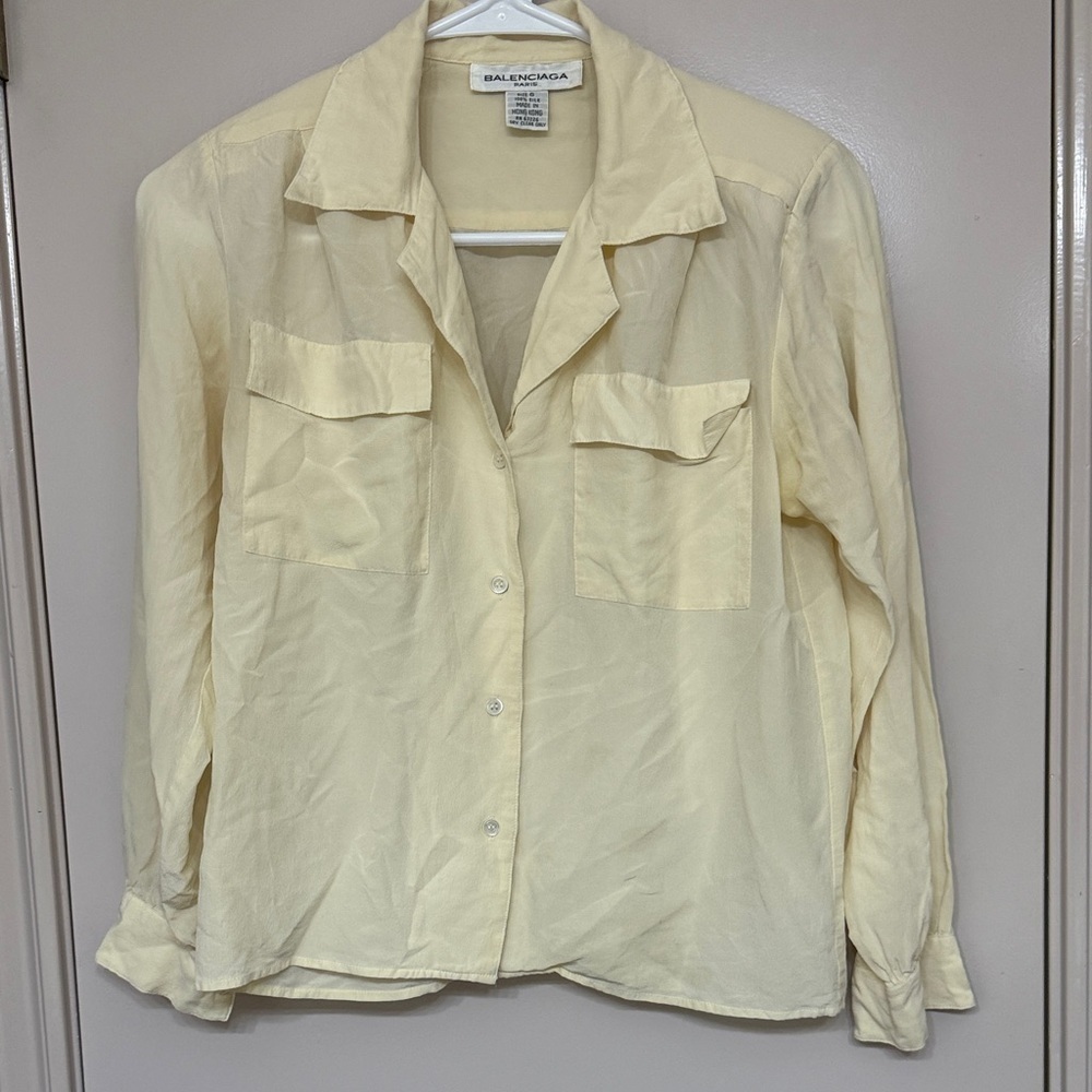 Balenciaga vintage Light Yellow Button-Up 100% Silk Shirt